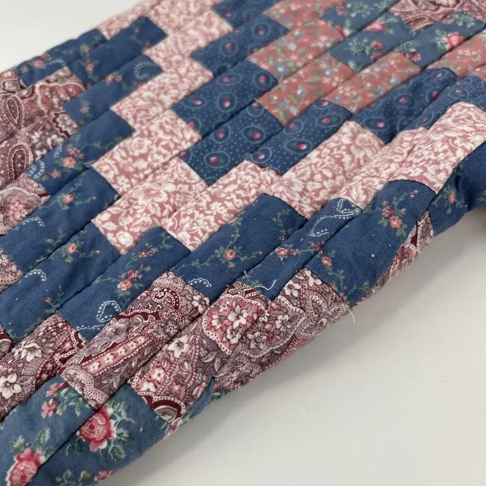 Vintage Handmade Quilted Jacket Womens Size L Blue Pink Floral Cottagecore - Picture 8 of 10